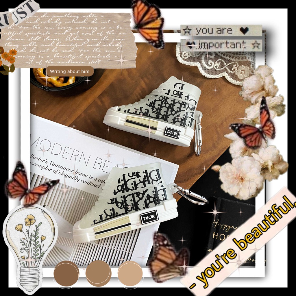 Vỏ Đựng Bảo Vệ Hộp Sạc Tai Nghe Airpods 1/2 Chống Rơi Hình Giày Dior