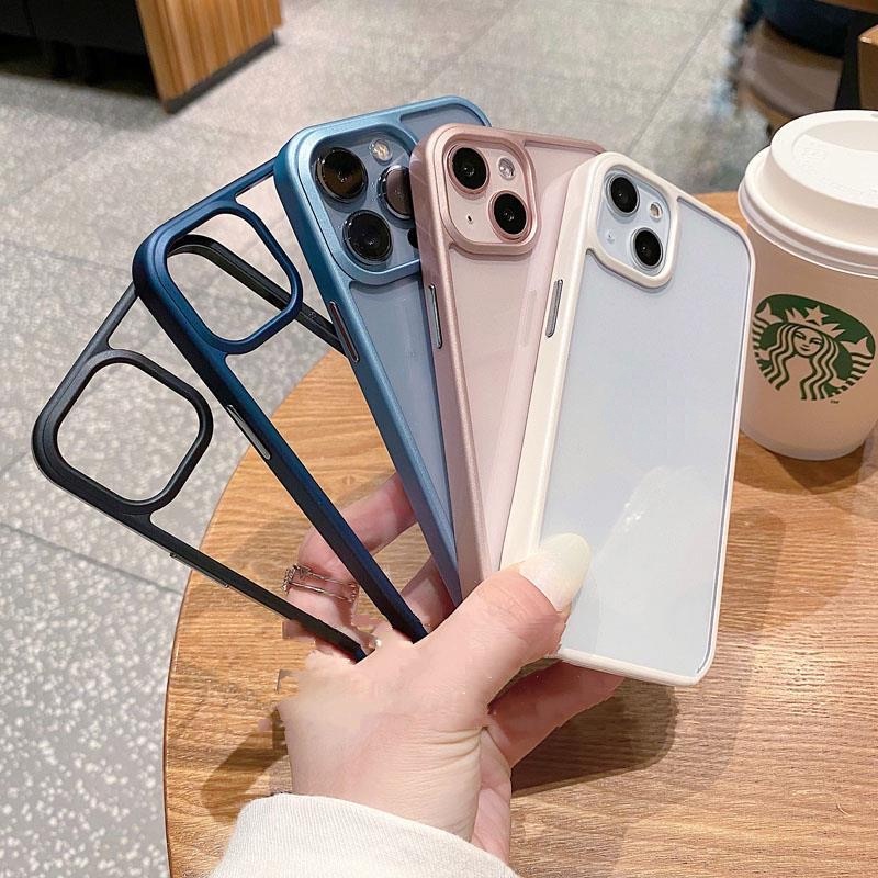 Ốp điện thoại silicon trong suốt viền kim loại sang trọng chống sốc cho iPhone13 iPhone12 13 PRO MAX