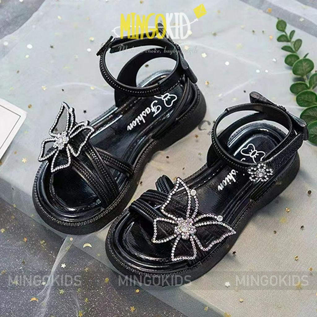 Dép cao gót sandal cho bé gái phong cách hàn quốc, họa tiết đính đá size 25-36, Quai cao su MG2-28