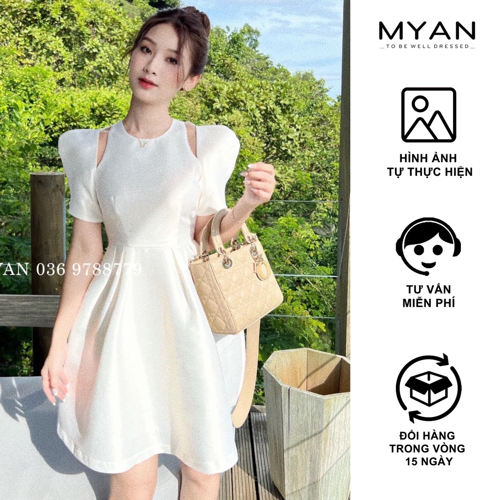 Váy Xòe Chất Tafta 2 Lớp - Đầm Thiết Kế Cổ Cut-Out Ngắn Tay MYAN - Vvn082201