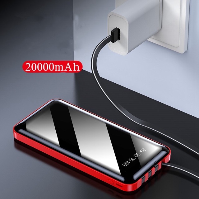 Sạc dự phòng 10000 mAh FREESHIP Tích Hợp Sạc Nhanh Fast Charge Mặt Kính Đen hiển thị pin. 2 USB Có Đèn