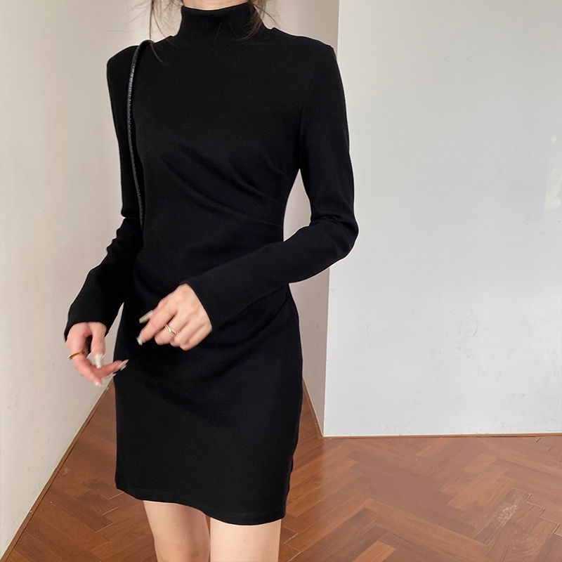 Đầm nhung cổ lọ ôm dáng thời trang thu đông dành cho nữ