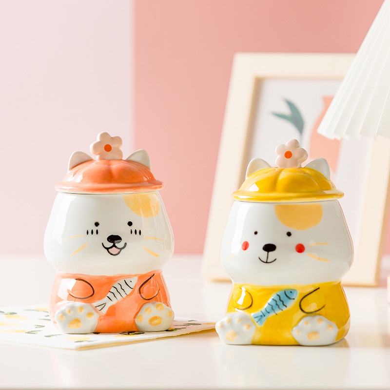 Cốc Sứ In Hình Mèo Hoạt Hình Kèm Muỗng Sáng Tạo Cho Học Sinh