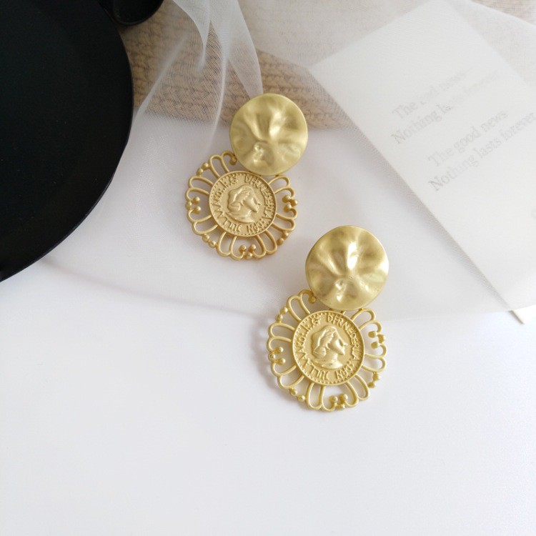 Bông tai hình đồng tiền mạ vạng kiểu dáng cổ điển sang trong dành cho nữ - Mely 1421