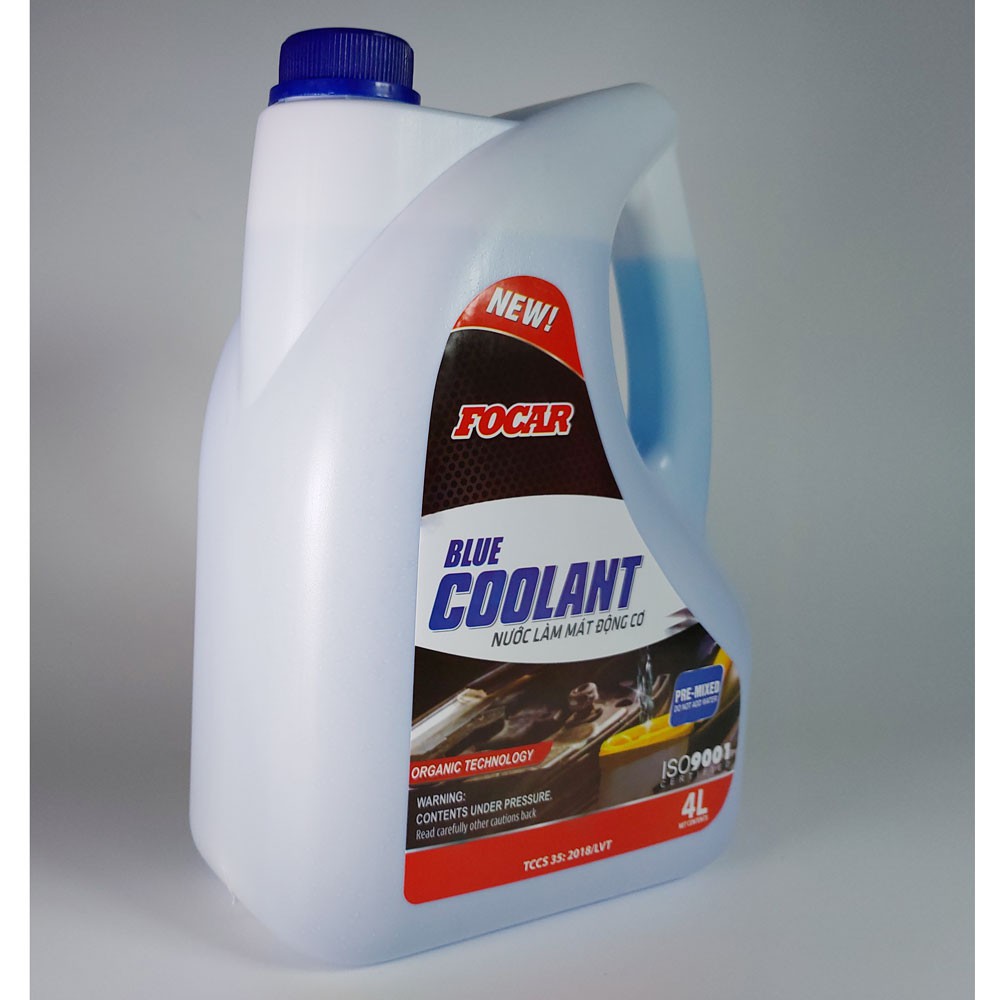 Nước làm mát động cơ ô tô Focar Blue Coolant 4L + Miếng mút vệ sinh ô tô, khăn lau xe hơi