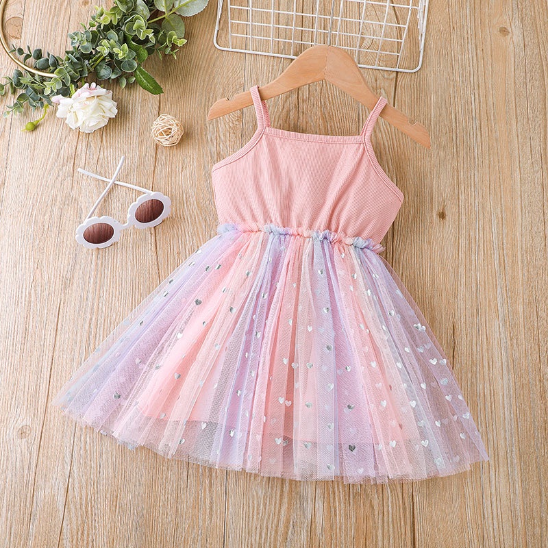 Đầm Công Chúa Hai Dây Không Tay Vải tuyn Tulle Mùa Hè Váy Cho Bé Gái Trẻ em 1-6Tuổi