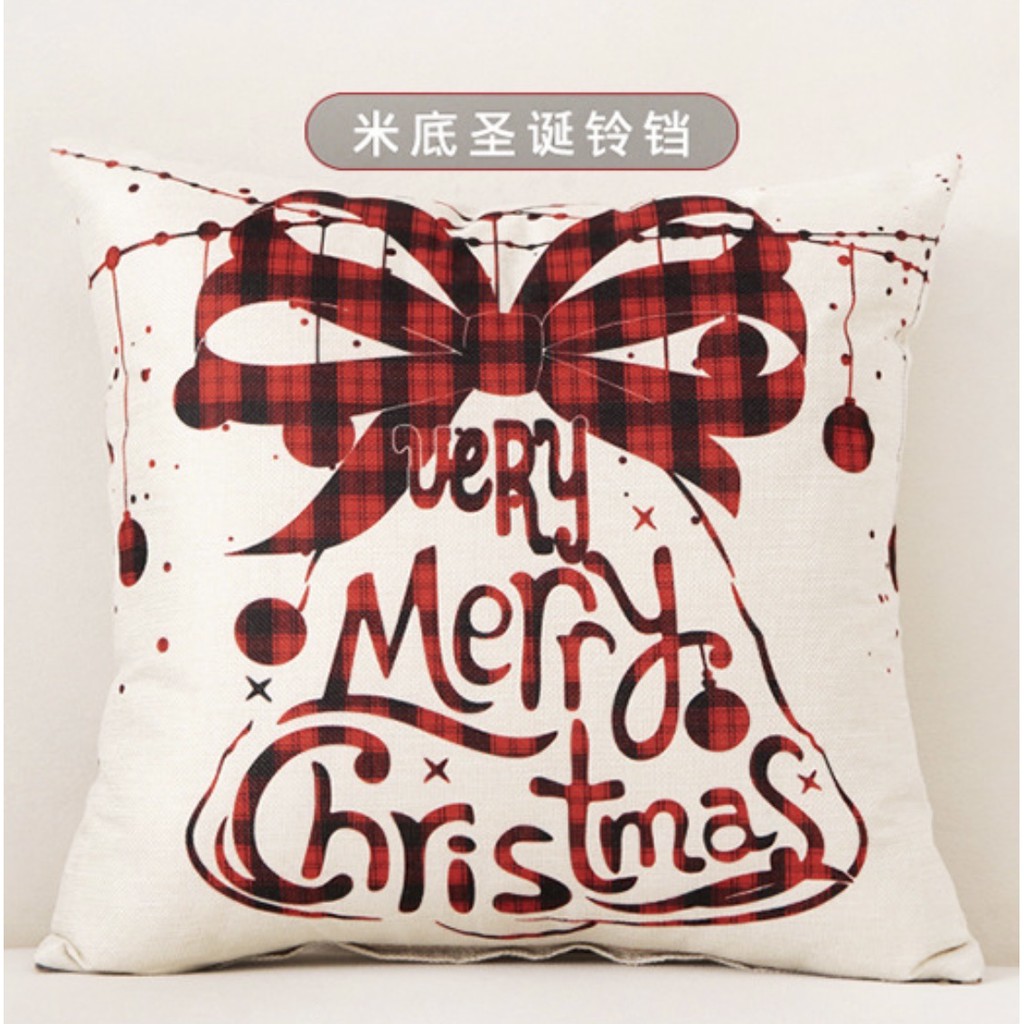 [ VỎ + RUỘT ] GỐI TỰA LƯNG TRANG TRÍ NOEL TRẮNG ĐỎ VẢI BỐ GAI SBK1311