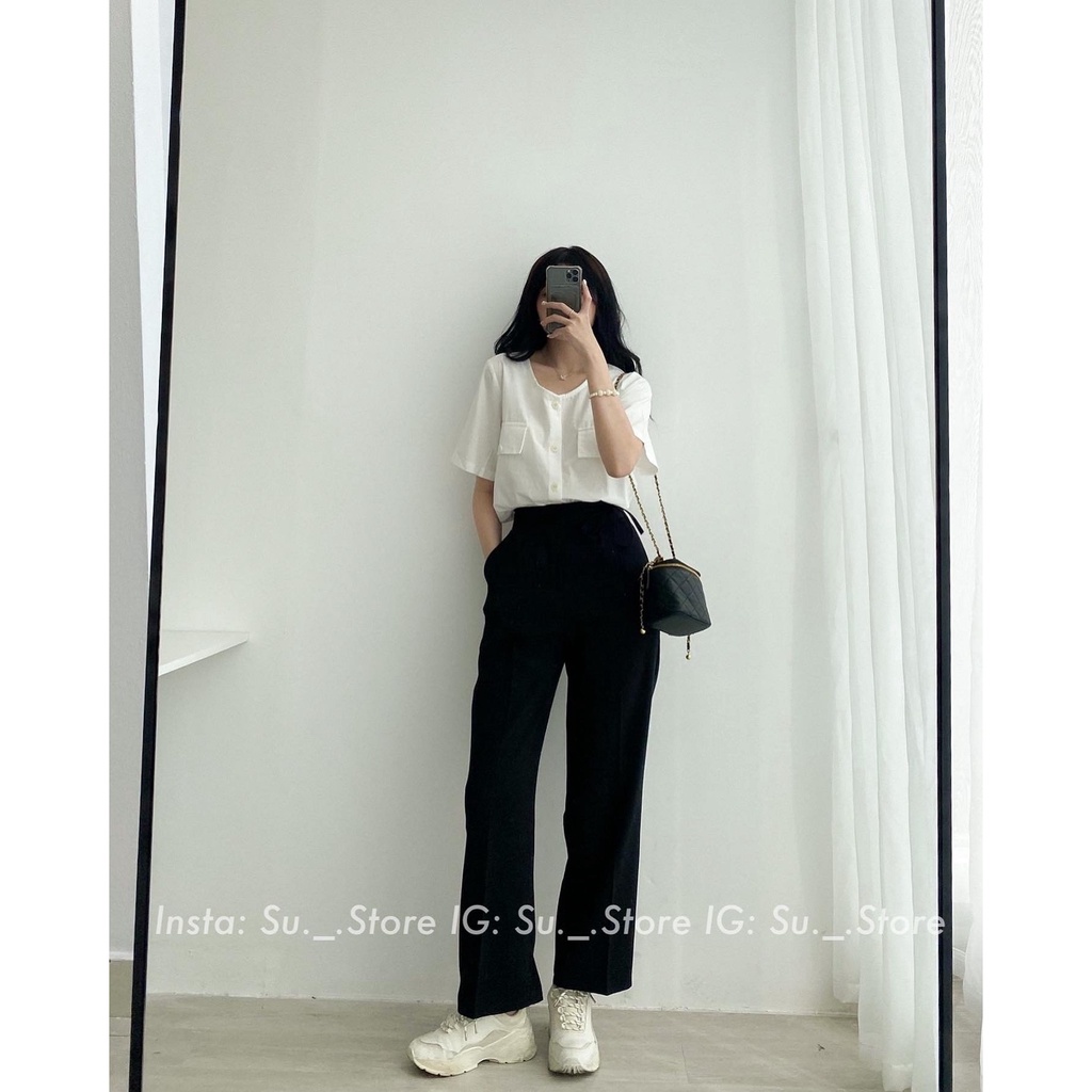 Áo sơ mi thô trơn 2 túi trước cổ tròn A2283 SUSTORE