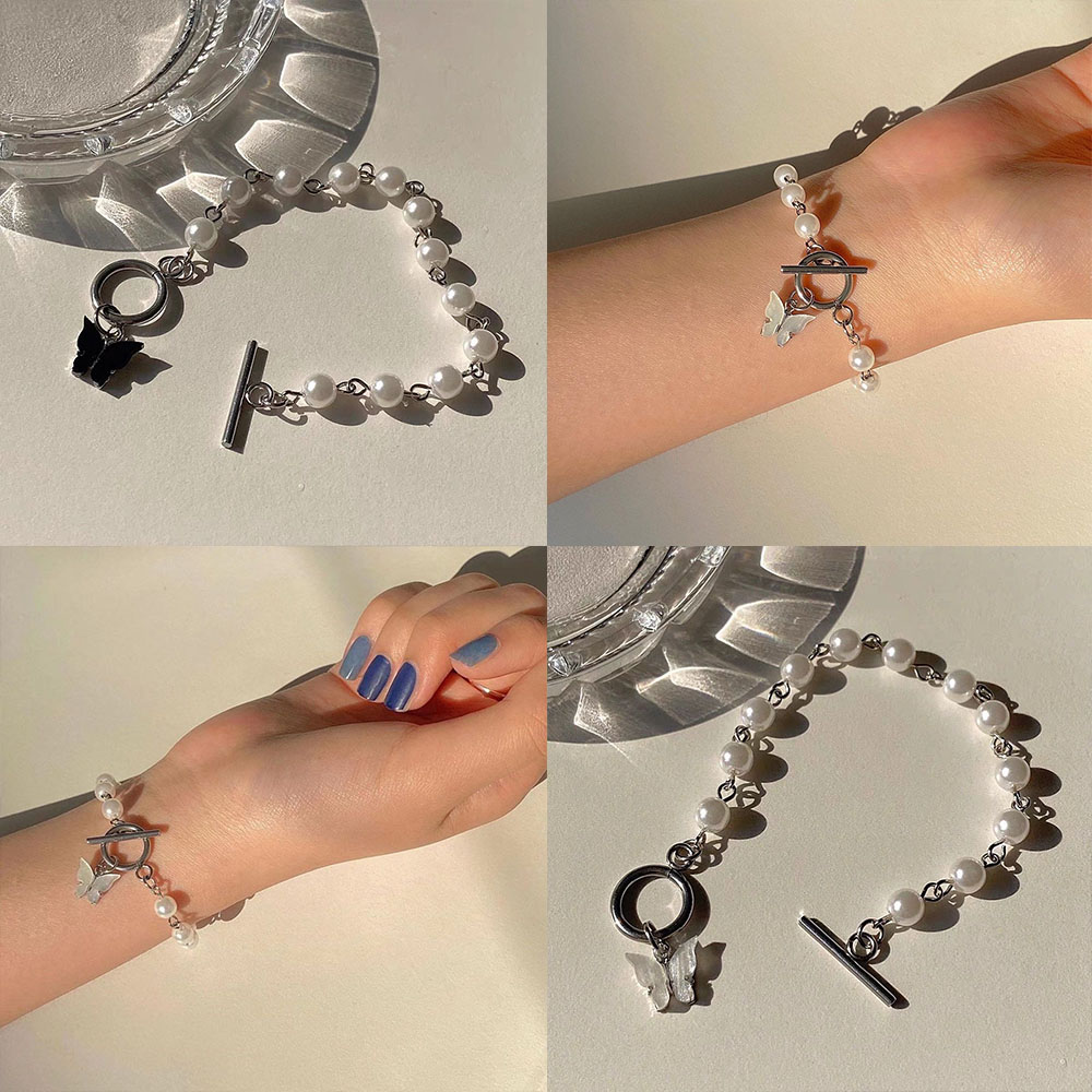 Vòng tay ngọc trai mặt bướm phong cách cổ điển cho nữ