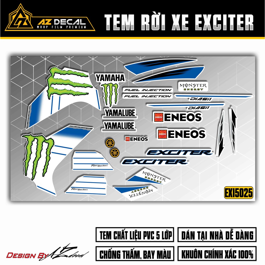 Tem Xe Exciter 150 Monster | EX15025 | Tem Rời Ex 150 Đẹp Chất Liệu Decal Cao Cấp Chống Nước, Chống Bay Màu