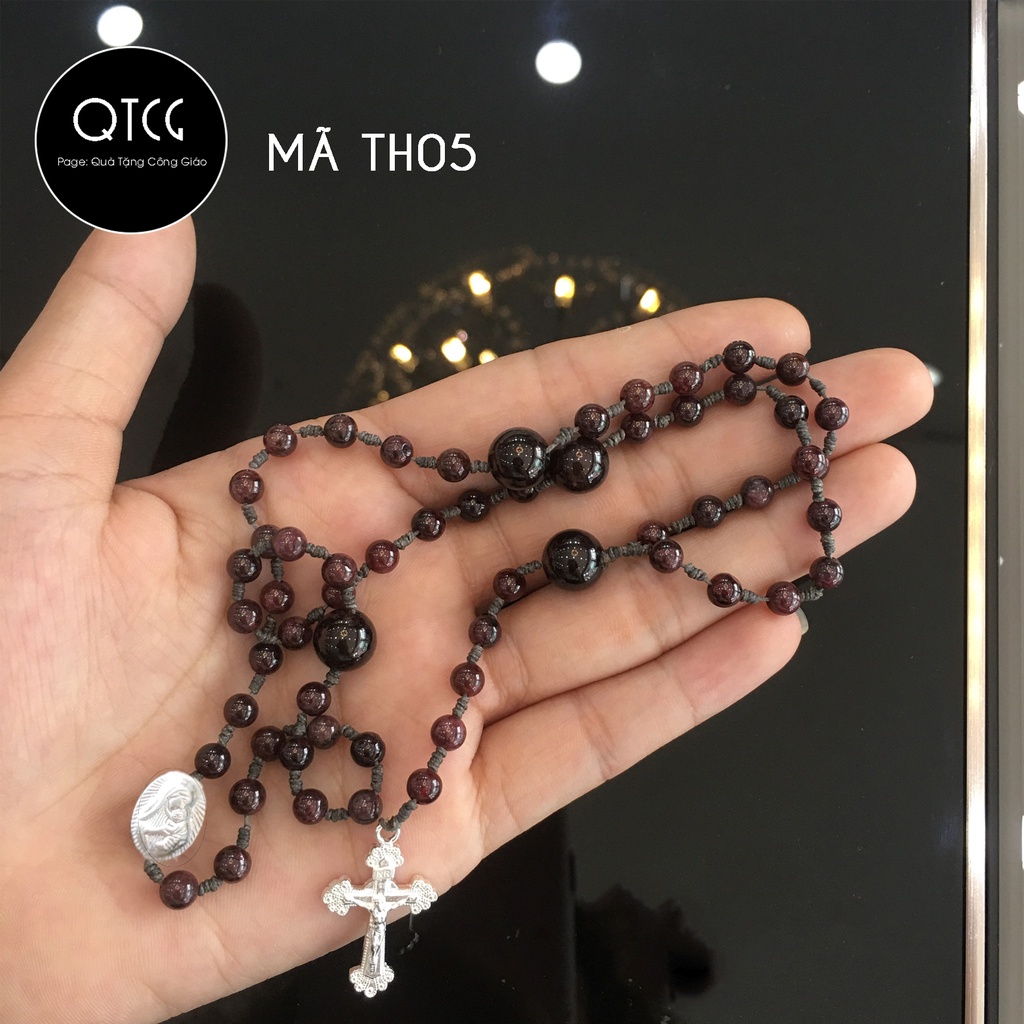 Vòng Mân Côi - Tràng Hạt Đá - Mẫu TH05 4ly cho nam nữ - Quà tặng Công Giáo tinh tế, ý nghĩa