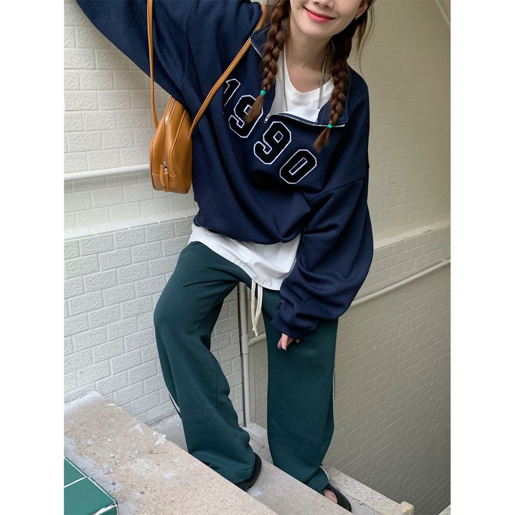 Áo sweater nỉ tăm nam nữ khóa cổ cao 1990 freesize Cheapy màu xanh ghi phom rộng dáng suông local brand  hàn quốc C614 | BigBuy360 - bigbuy360.vn