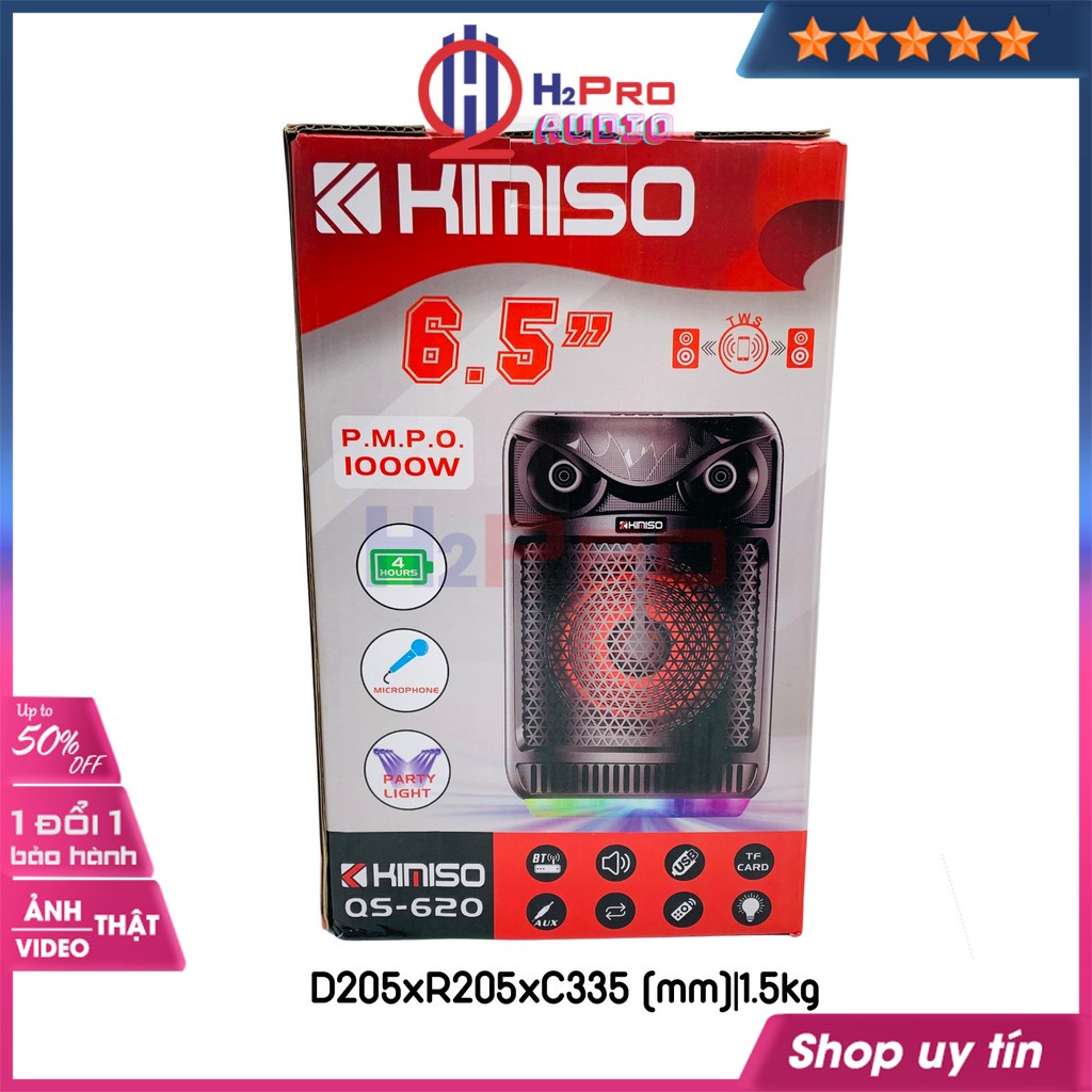 Loa Bluetooth Karaoke Mini, loa hát karaoke KIMISO QS-620 bass 16 cao cấp-Đèn led 7 màu, Tặng kèm 1 Micro có dây - H2pro