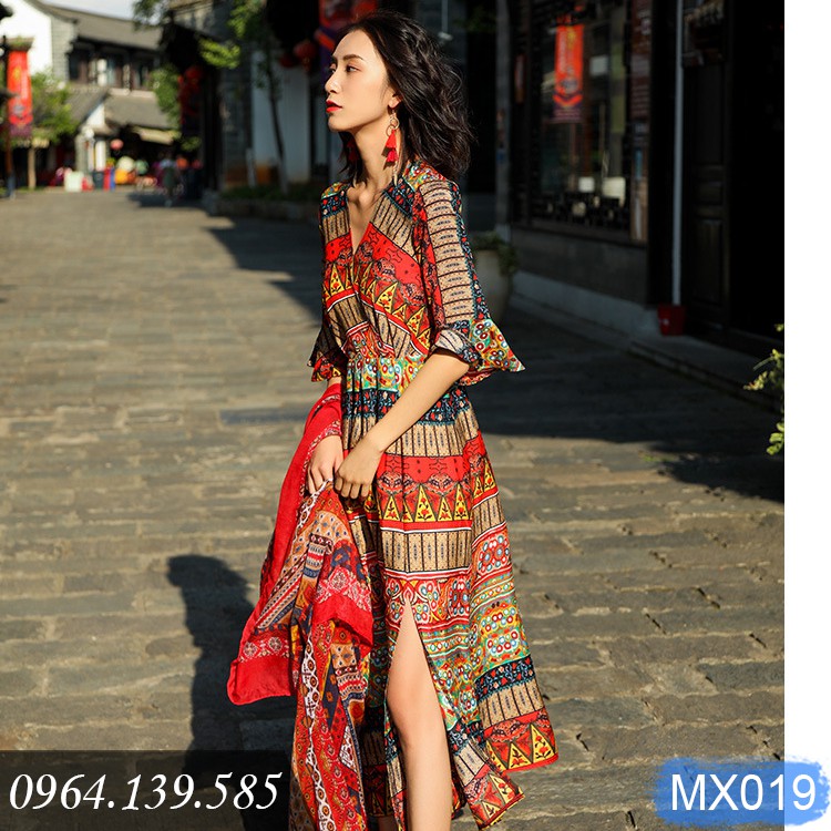 [LẺ SIZE XL] - Đầm đi biển họa tiết thổ cẩm rực rỡ, dáng xòe điệu đà, mẫu mới thời trang 2021 | MX019