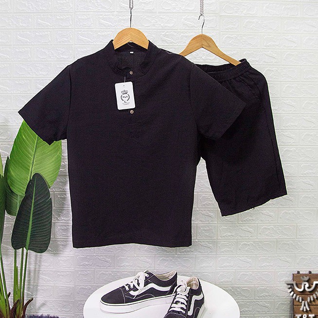 Bộ short nam ĐŨI THÁI thoáng mát, áo cổ Tàu lịch sự, thời trang đi biển, dạo phố | BigBuy360 - bigbuy360.vn