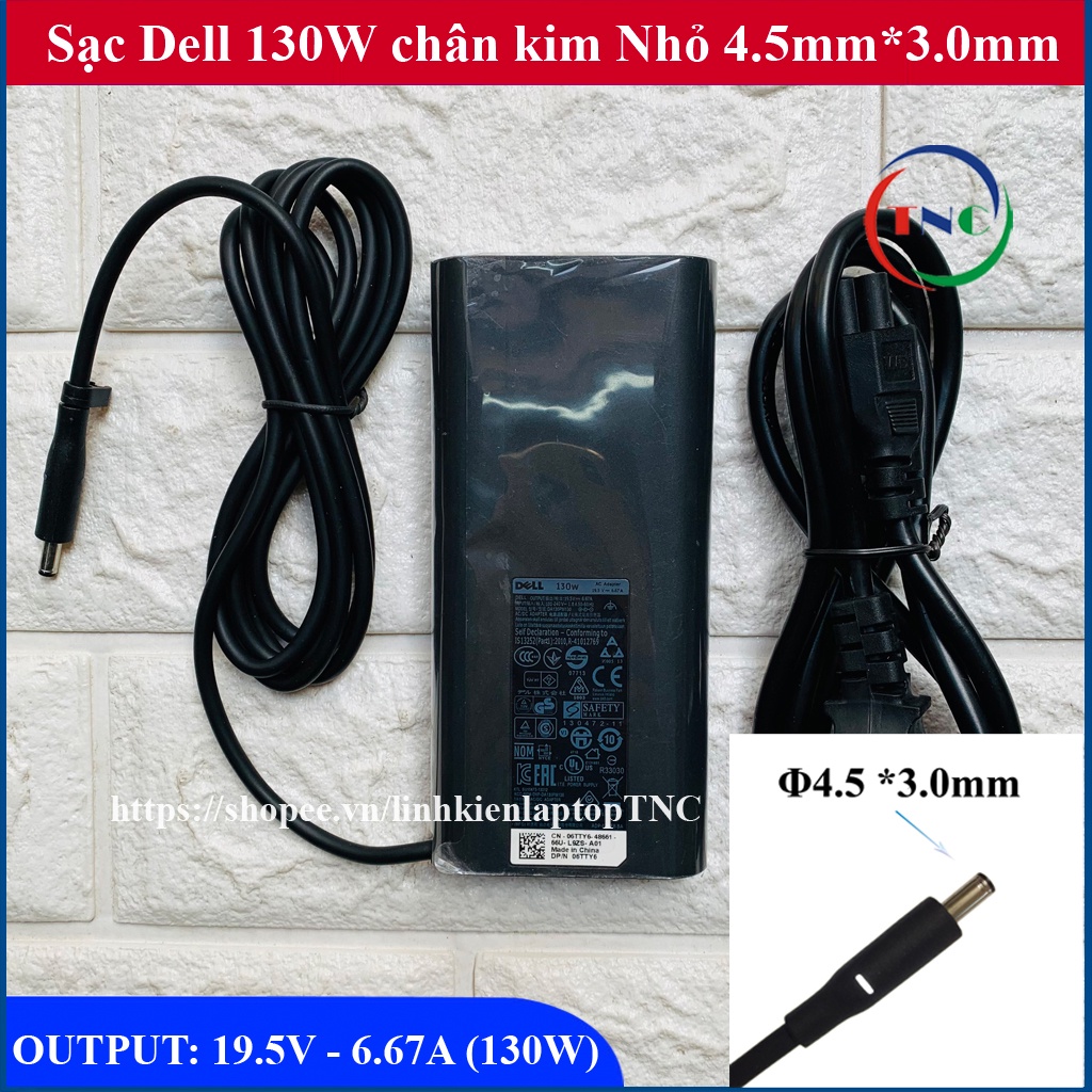 Sạc Laptop DELL 19.5V 6.67A 130W DELL XPS15 9530 9550 9560 9570 M3800 Precision 5530 chân tròn nhỏ 4.5*3.0mm (Ovan 130W)