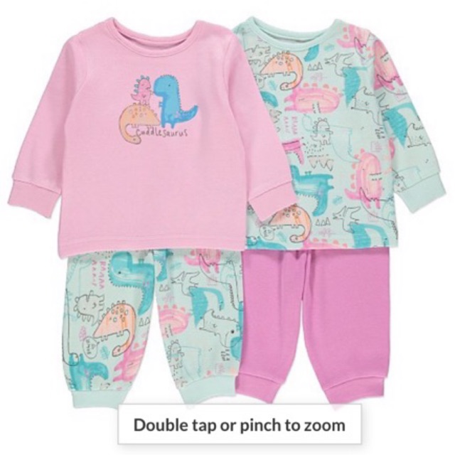 Set 2 bộ pyjamas khủng long bé gái