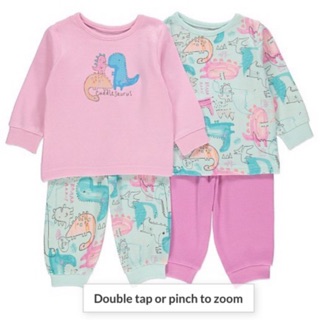 Set 2 bộ pyjamas khủng long bé gái