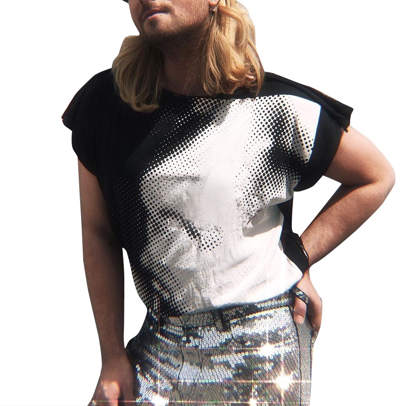 Áo thun INCERUN tay ngắn cổ tròn màu trắng + đen thời trang cho nam