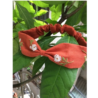 Khăn turban thêu tay handmade (daisy cam đất)