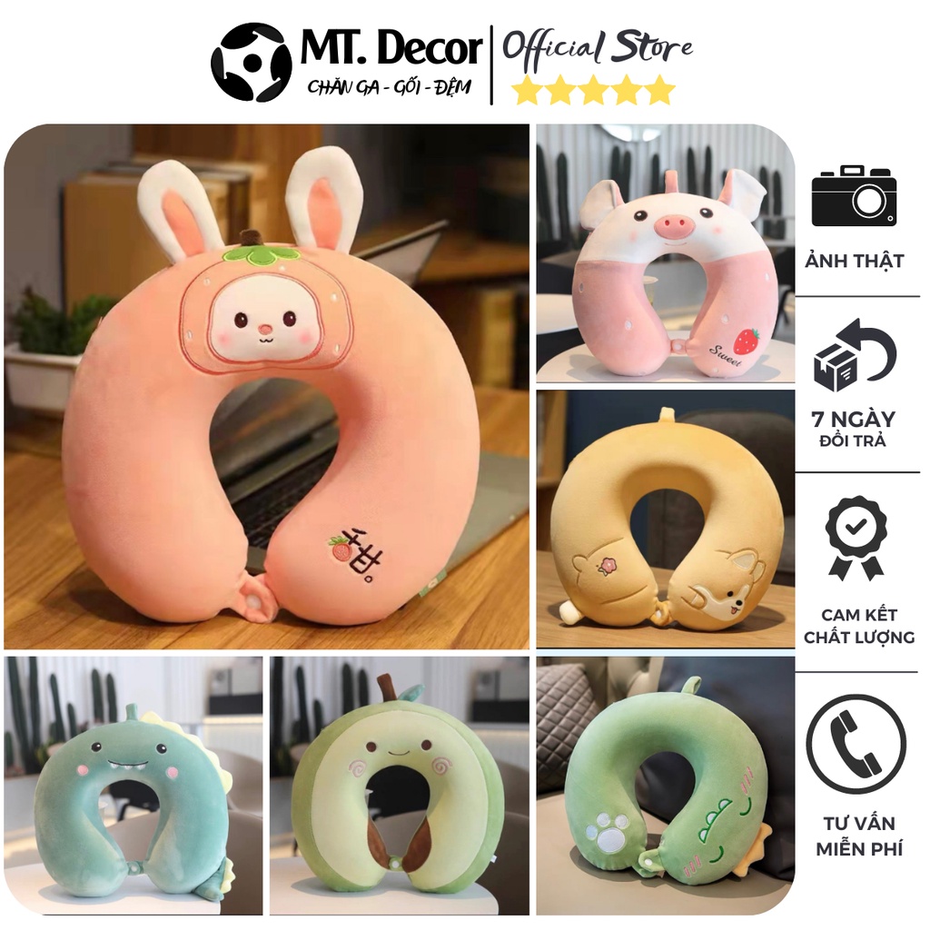 Gối cổ chữ U cao su non hình thú dễ thương có khóa kéo cho dân văn phòng, ô tô, máy bay, du lịch người đau mỏi vai gáy