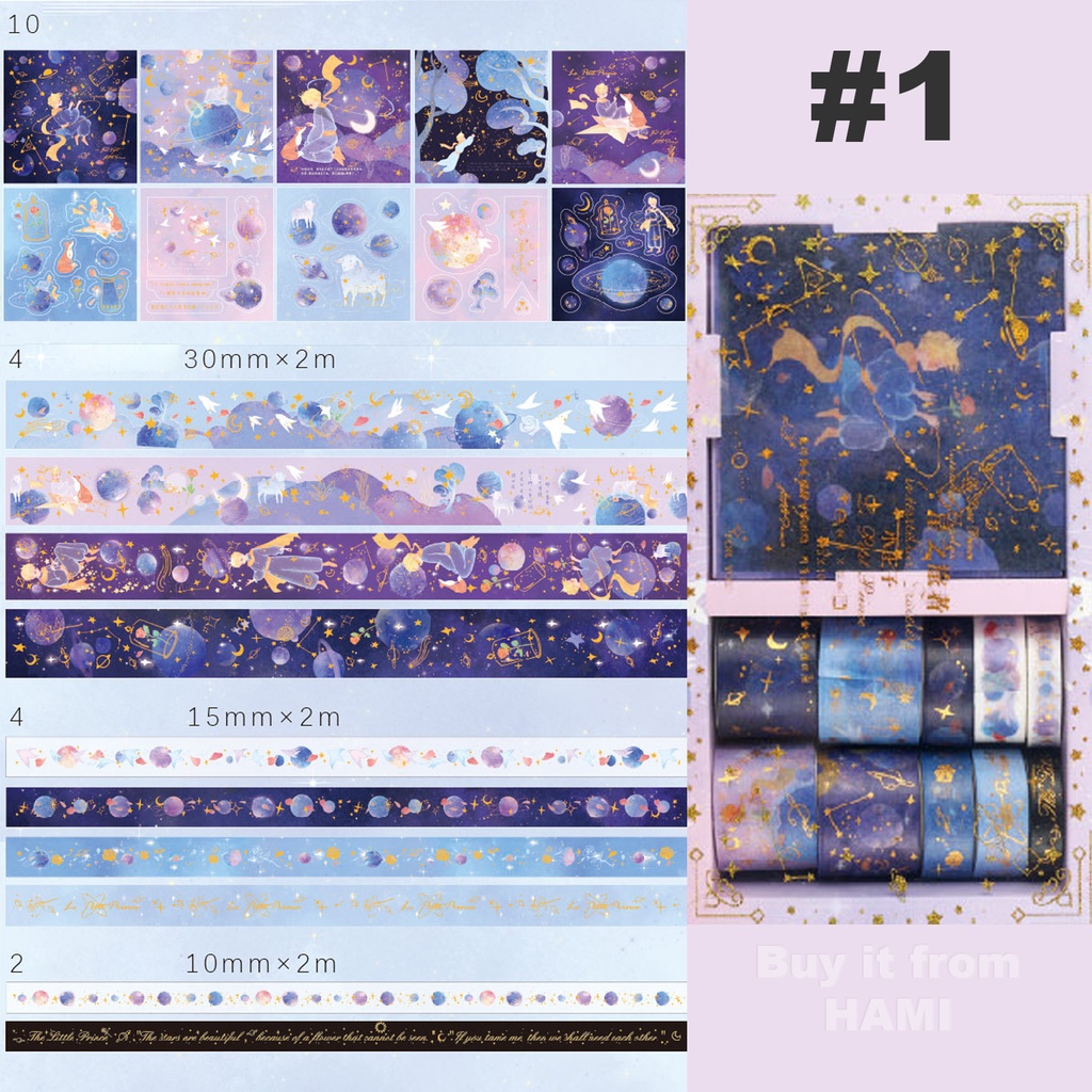 Washi tape bộ ánh nhũ GALAXY cuộn trang trí sổ tay… [ 072 ]