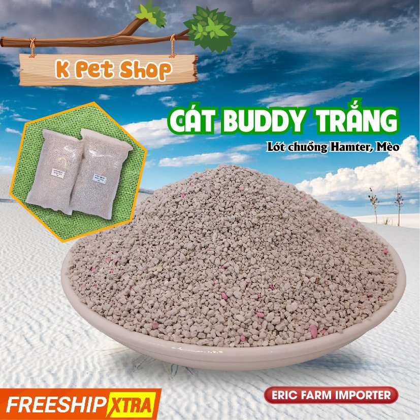 Cát BUDDY Trắng  FREE SHIP  1KG Lót Chuồng Vệ Sinh Cho Hamster, Mèo v.v