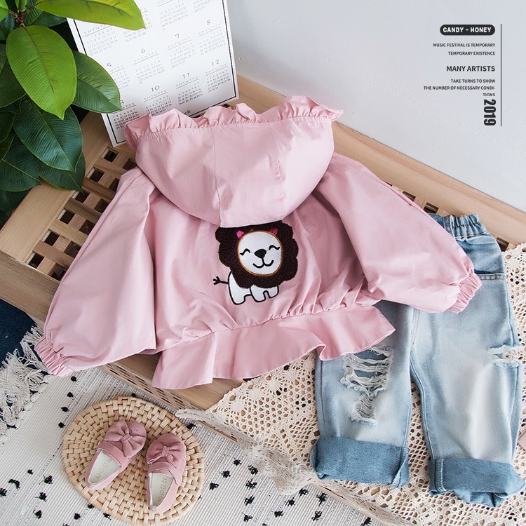 Áo khoác đuôi bèo bé gái thêu sư tử size 11-22kg AK29