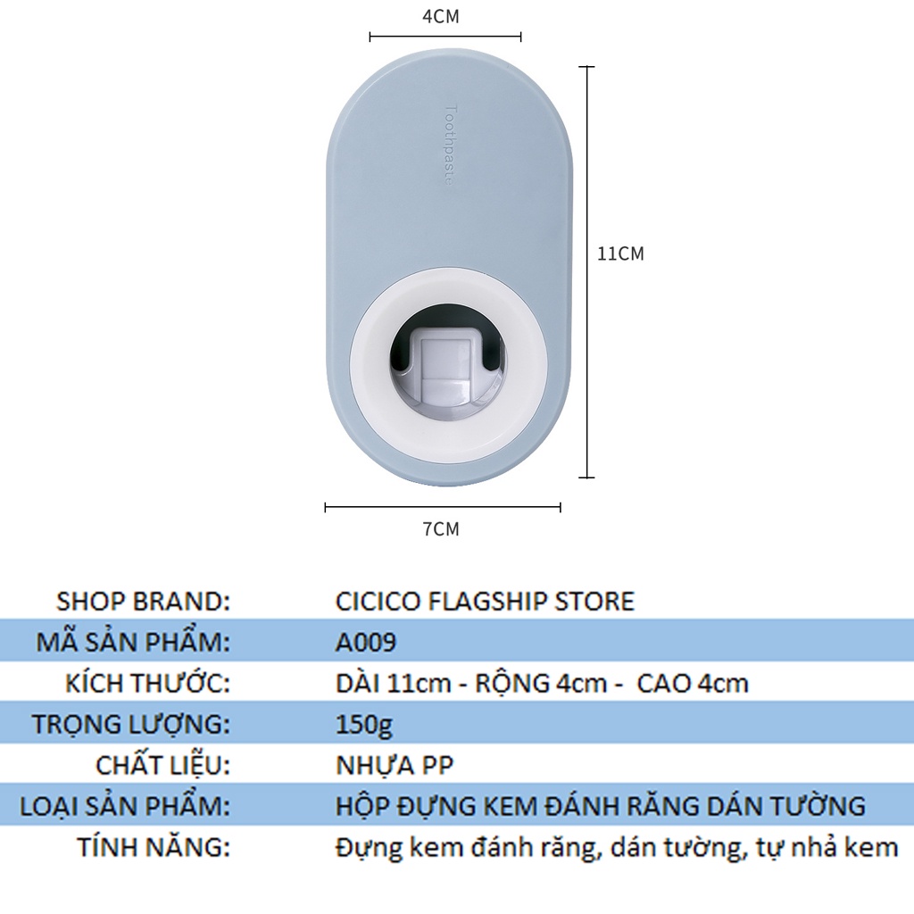 Nhả kem đánh răng tự động Cicico A009 bộ nhả kem dán tường tự động nhả kem