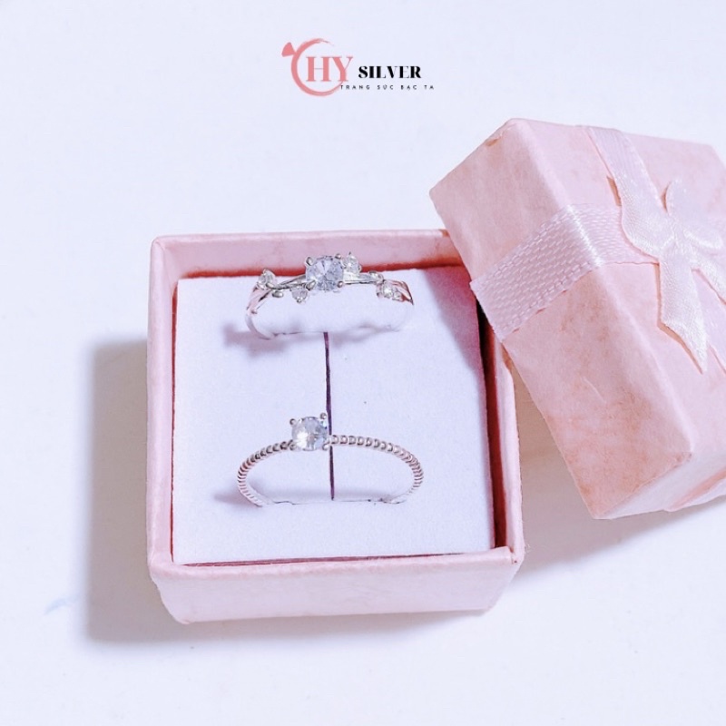 Combo 2 nhẫn bạc ta giá rẻ đính đá đơn giản nhẹ nhàng nhẫn bạn thân bạc thật