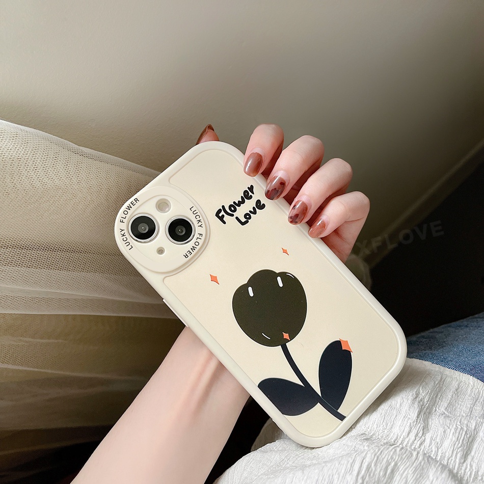 Ốp Điện Thoại Silicon Hình Hoa Tulip Đen Cho iPhone 7 8 Plus X XR XS Max SE 2020 2022 11 12 13 Pro Max 11Pro 12Pro