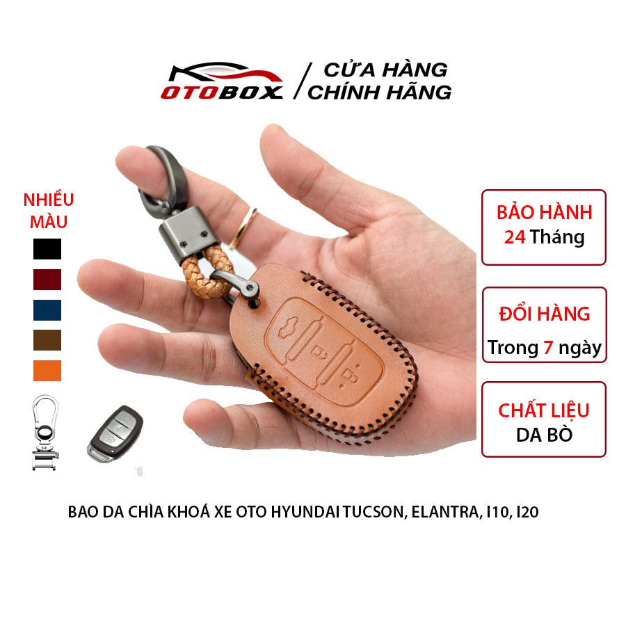 Bao da chìa khoá o to hyundai grand i10, elantra, tucson, i20 chìa thông minh da bò thật cao cấp bảo vệ chống xước