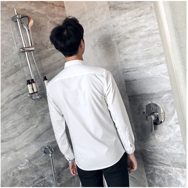 Áo sơ mi nam tay dài cổ bẻ áo sơ mi lụa nam dài tay chống nhăn chống xù dáng ôm
