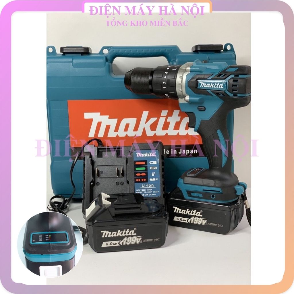 Máy Khoan Pin-Siết Bulong Makita 199V 6Ah động cơ không chổi than với 3 chức năng, lực 380NM0
