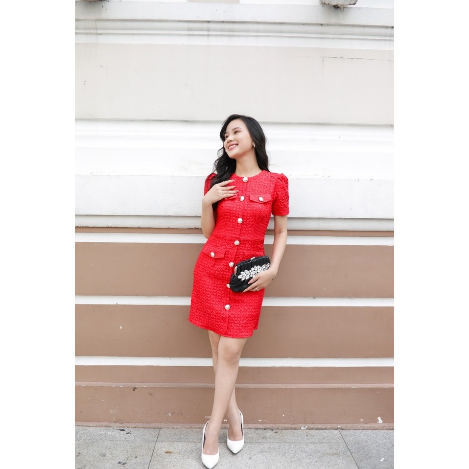 Đầm thun xốp 3D công sở tay ngắn phối 4 túi cực sang để đi làm | đi chơi | dạo phố