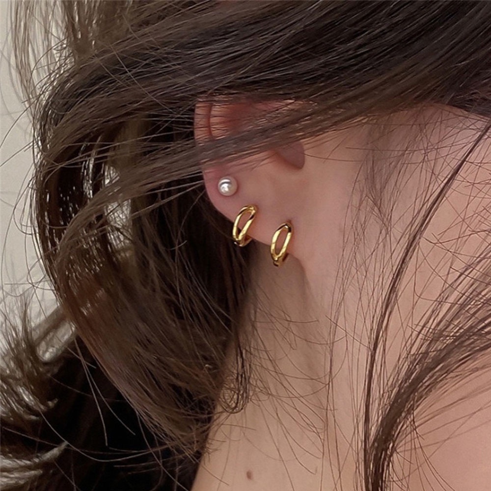 Bông tai hình tròn bằng kim loại thiết kế đơn giản thời trang cho nữ