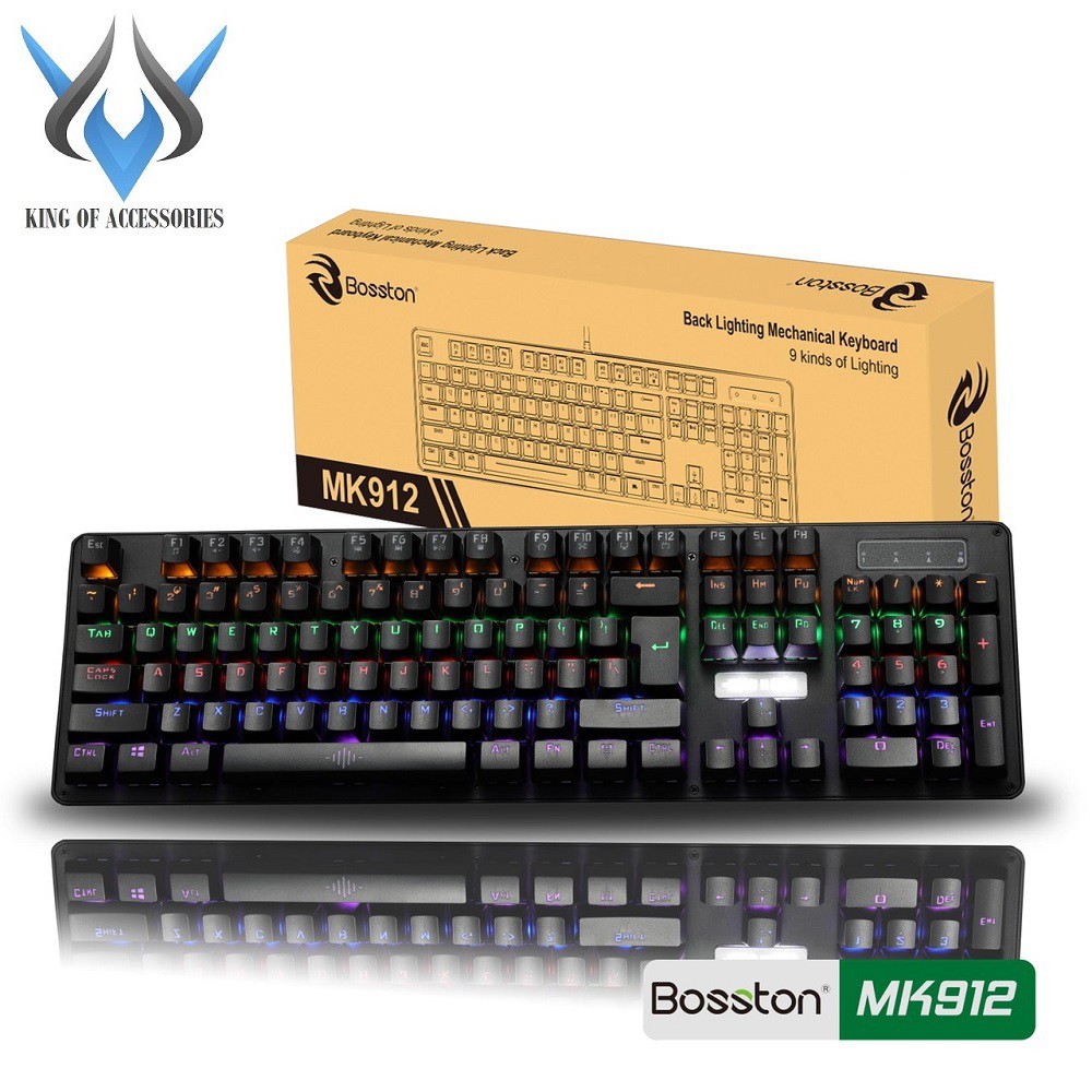 [Mã ELMS5 giảm 7% đơn 300k] Bàn phím cơ chuyên game Blue Switch Bosston MK912 / MK912A - thay đổi 9 chế độ đèn Led (Đen)