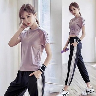 Quần áo tập yoga thể thao nữ phù hợp với phụ nữ mùa hè tập gym mỏng chạy bộ quần áo thông thường thoáng khí quần áo nhan
