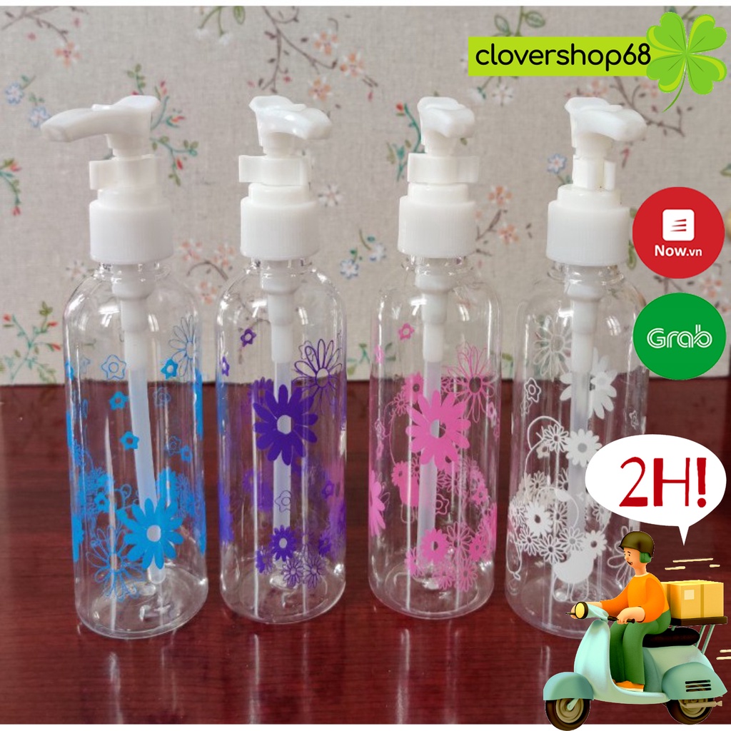 Chai nhựa pet vòi nhấn 100ml loại in hoa cao cấp   Clovershop68