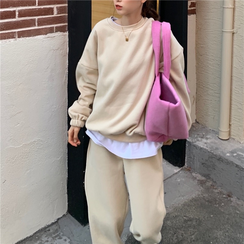 SET QUẦN ÁO NỈ BÔNG MÀU TRƠN ULZZANG