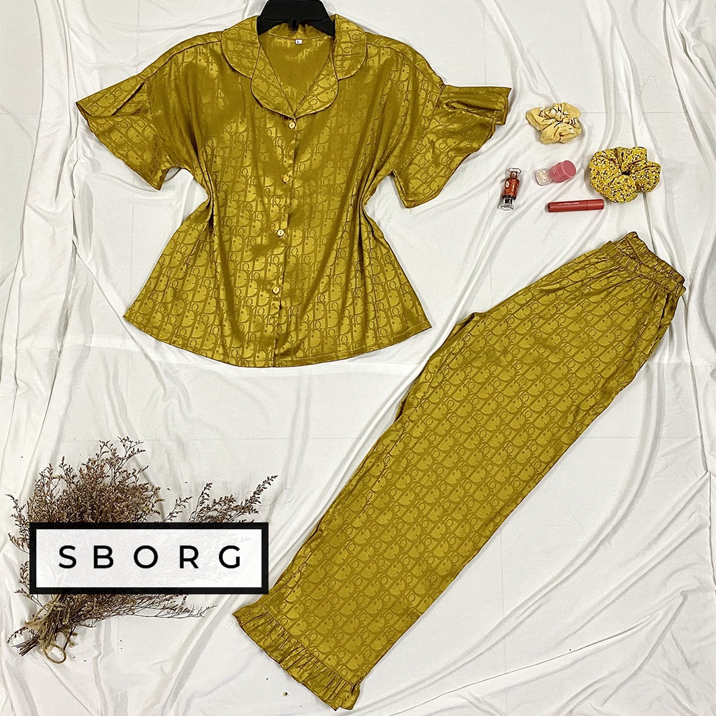 Đồ bộ trung niên SBORG bộ lụa gấm họa tiết cao cấp áo tay bèo quần dài có túi freesize dưới 55kg quà tặng mẹ
