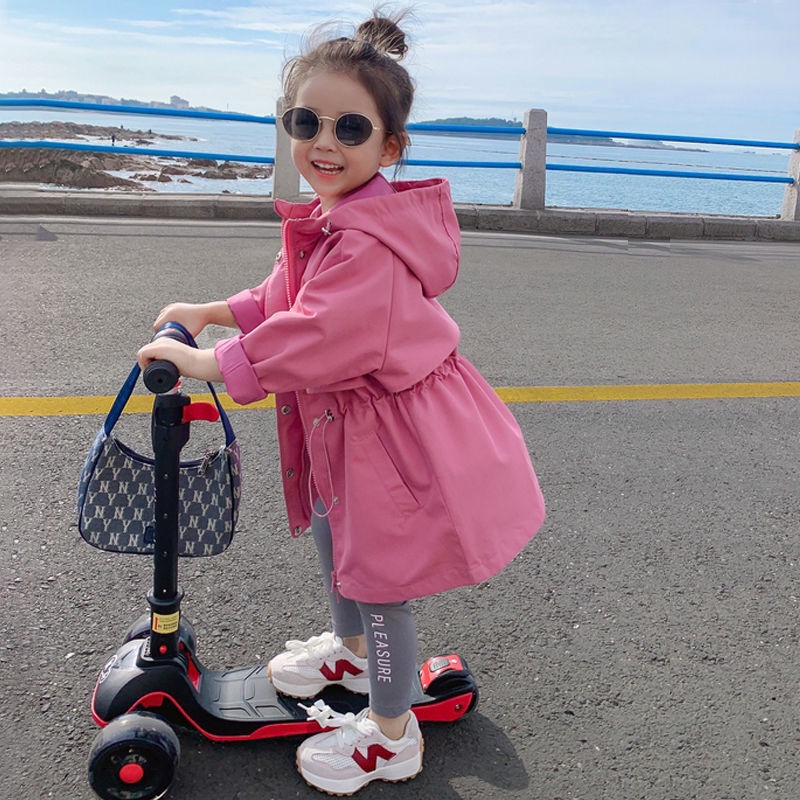 Áo Khoác Dáng Dài Vừa Vặn Có Khóa Kéo Và Mũ Trùm Đầu Phong Cách Phương Tây Xuân Thu Mới Cho Bé