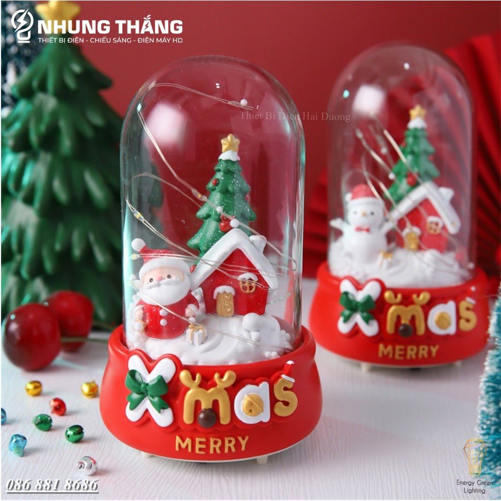 [Quà Tặng Giáng Sinh] Quả Cầu Phát Nhạc Ông Già Noel Và Người Tuyết - Siêu Dễ Thương - Có Đèn - Tặng Pin
