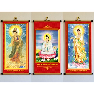 Tranh Phật Giáo treo tường 30x60cm bằng vải phủ bóng cao cấp dày dặn