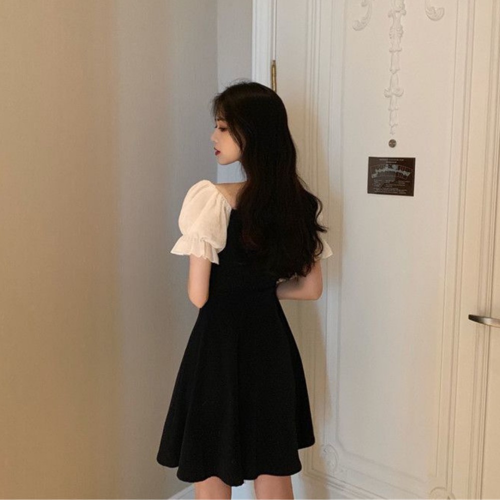 Váy nữ , váy đầm nữ dáng xòe ôm tay phồng trễ vai cổ vuông thiết kế phong cách kiểu Pháp sang chảnh ATILA.SHOP | BigBuy360 - bigbuy360.vn