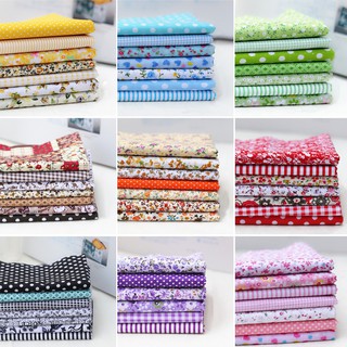 Set 7 Tấm Vải Cotton 25 * 25cm Họa Tiết Hoa Làm Đồ Thủ Công Đa Dụng