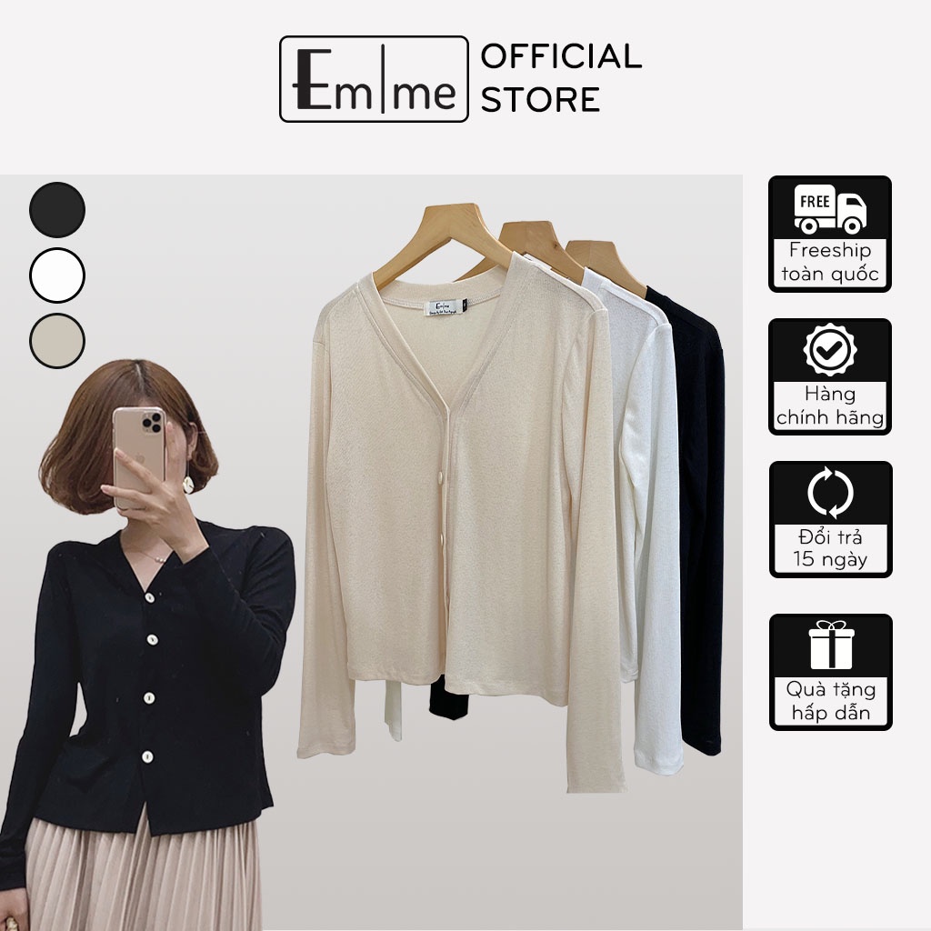 Áo khoác len mỏng nữ phong cách hàn quốc màu đen kem trắng, áo cardigan len EMME - EMKL01
