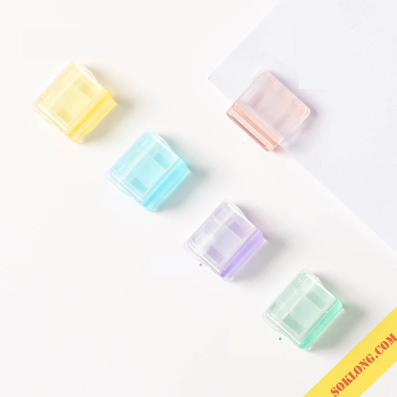 Kẹp tài liệu cài bấm nhựa mini Pastel K77 Kẹp cài giữ tài liệu vuông trong suốt màu pastel VPPTUEMINH