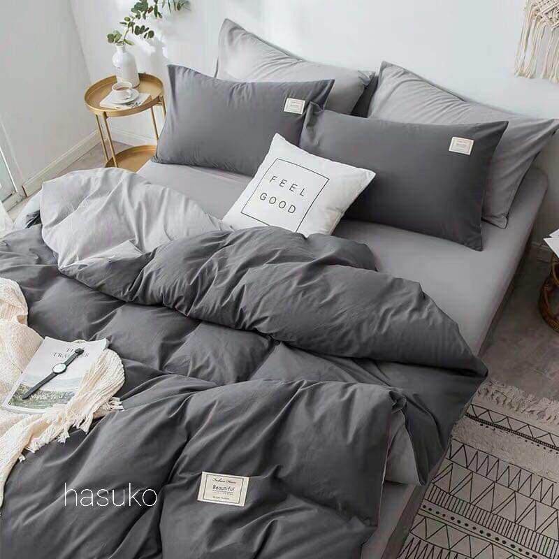 Bộ 4 món vỏ chăn ga và 2 vỏ gối cotton đũi tici  tím phối hồng đủ mẫu đủ kích thước 1m2.1m4.1m6.1m8.2m2