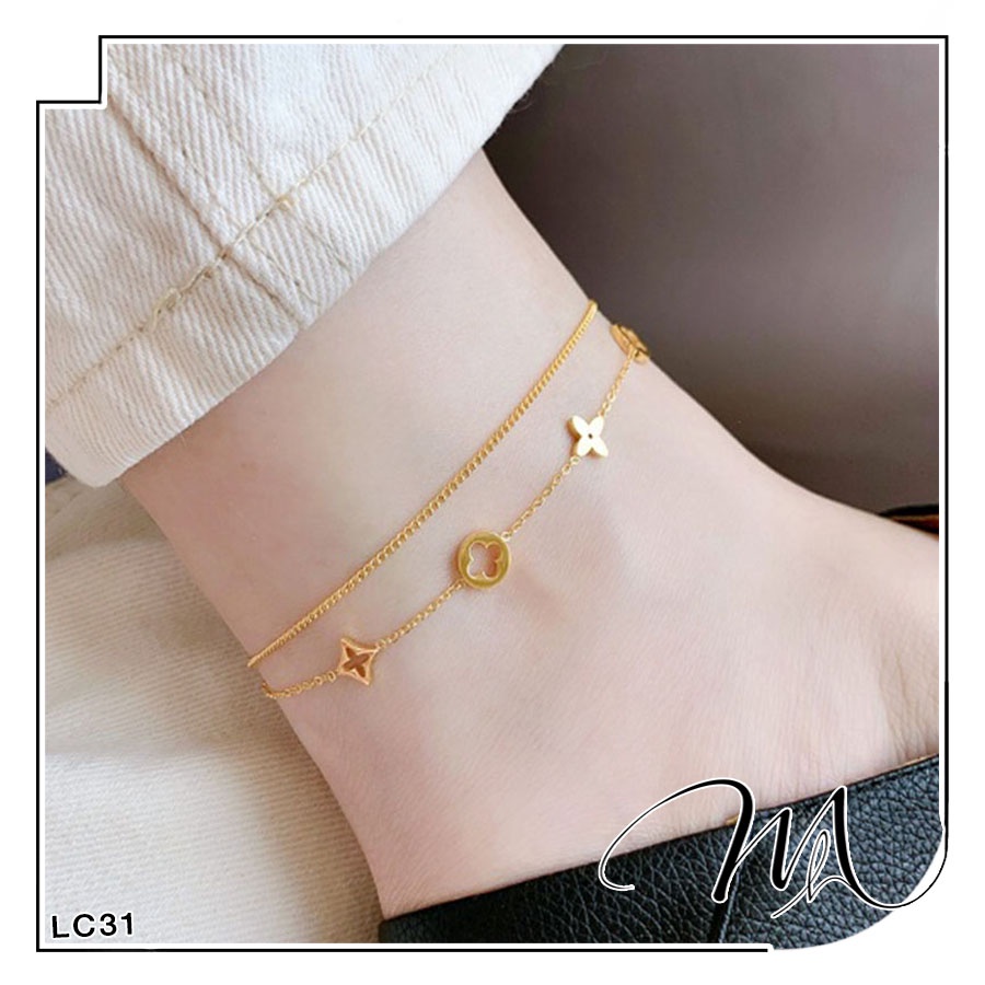 Lắc chân nữ Titan dây đôi hình cánh hoa rỗng xinh xắn - Măng’s House LC31